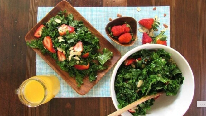Image of Strawberry, Almond and Kale Salad with Citrus Vinaigrette