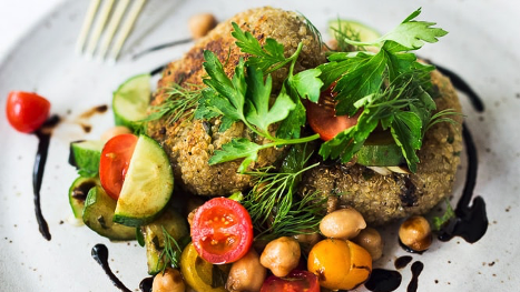 Image of Crispy Quinoa Cakes with Tomato-Chickpea Relish