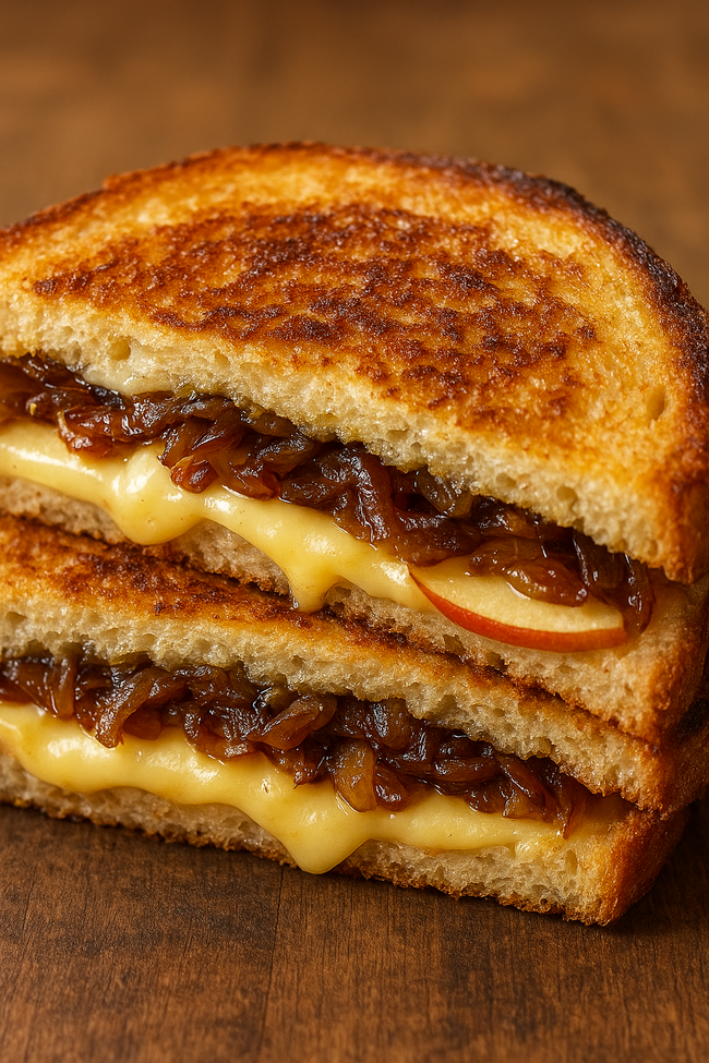 Image of Maple Balsamic Glazed Grilled Cheese with Caramelized Onions & Apple