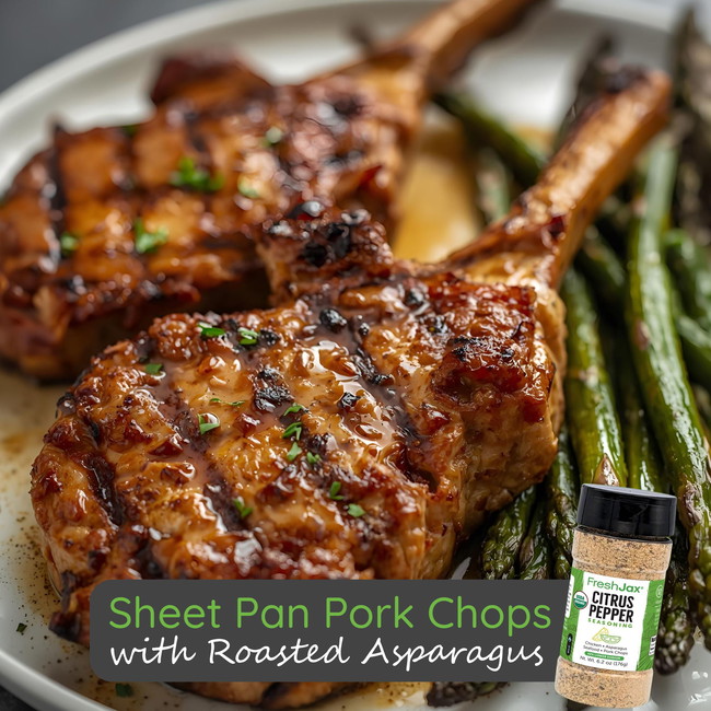 Image of Sheet Pan Pork Chops with Roasted Asparagus