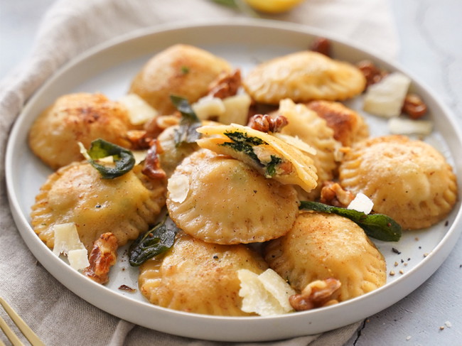 Image of Wild Alaska Salmon & Spinach Ricotta Ravioli in Sage-Butter Sauce Recipe