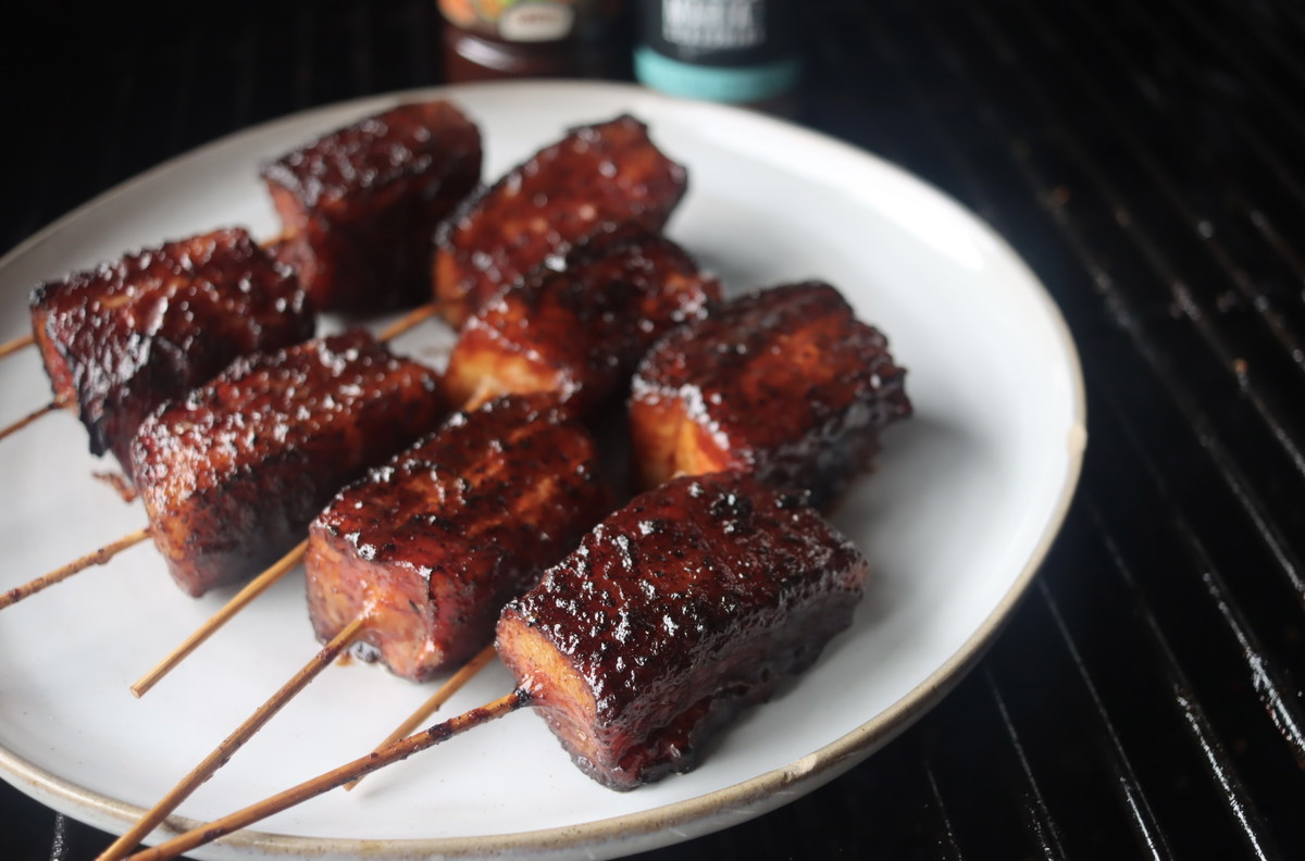 Candied Pork Belly Lollipops with Hot Honey Drizzle