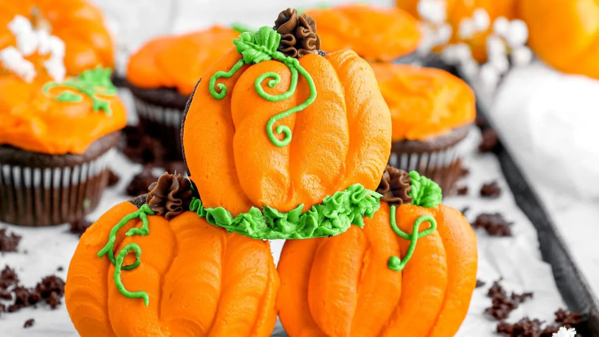 Pumpkin Cupcakes Made with Natural Orange Food Dye