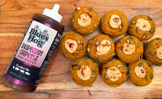 Image of Pumpkin Raspberry Chipotle Cheesecake Muffins