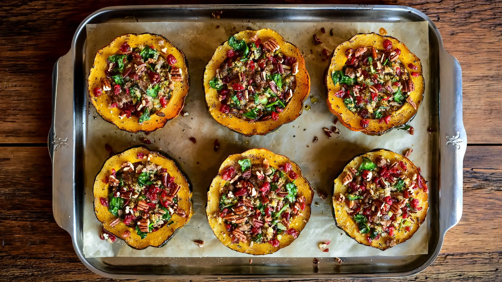 Image of Turkey Quinoa Stuffed Acorn Squash with Cranberries & Pecans