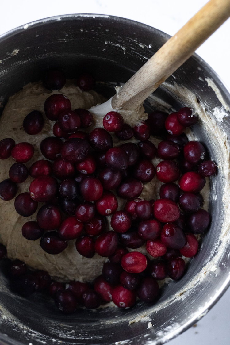 Image of Fold in cranberries. Don’t over mix