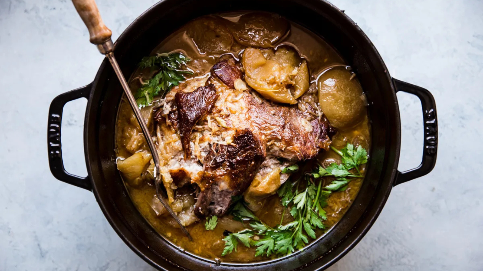 Image of Ibérico Pork Shoulder with Apple Cider Glaze & Caramelized Shallots