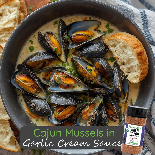 Image of Cajun Mussels in Garlic Cream Sauce