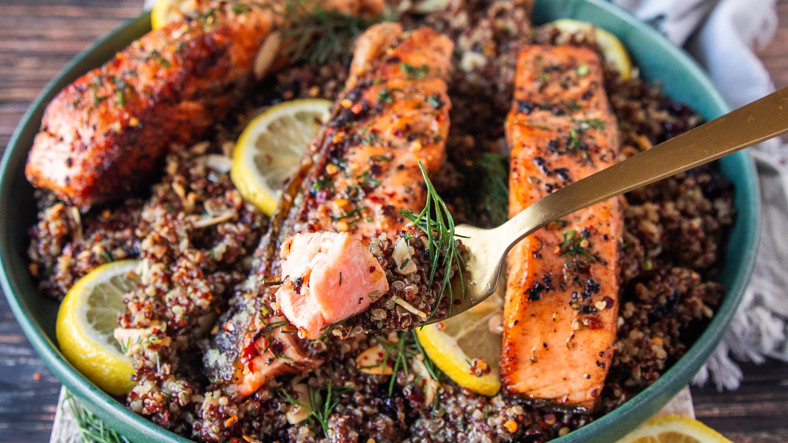 Image of Pan Seared Salmon With Garlic Butter and Quinoa Pilaf