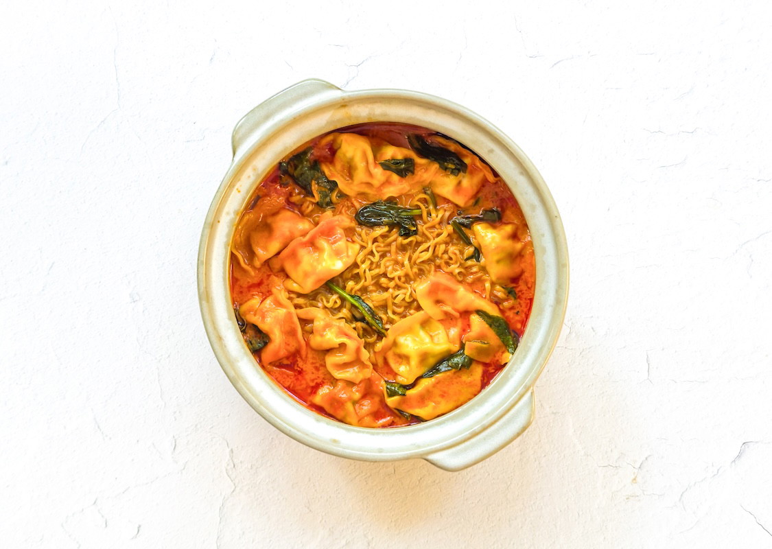 Thai Red Curry Noodles with Frozen Dumplings | Quick Weeknight Dinner Idea