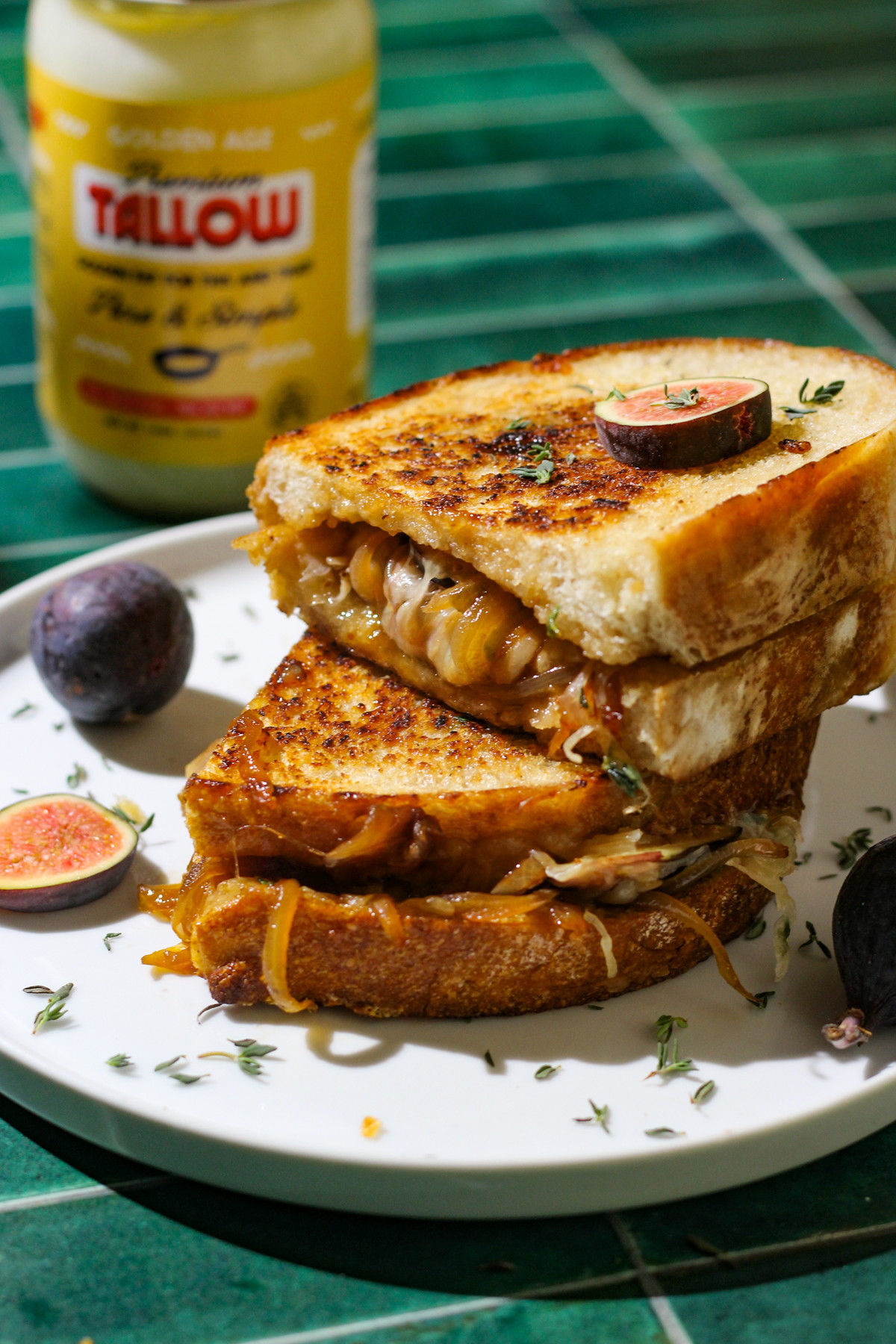 Tallow Grilled Cheese with Caramelized Onion and Fig