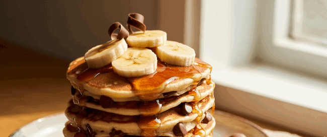 Image of Delicious Banana Chocolate Chip Pancakes Recipe UK with Whitakers Chocolates