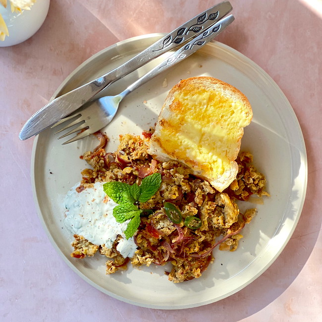 Image of Chaat Masala eggs with minty yoghurt