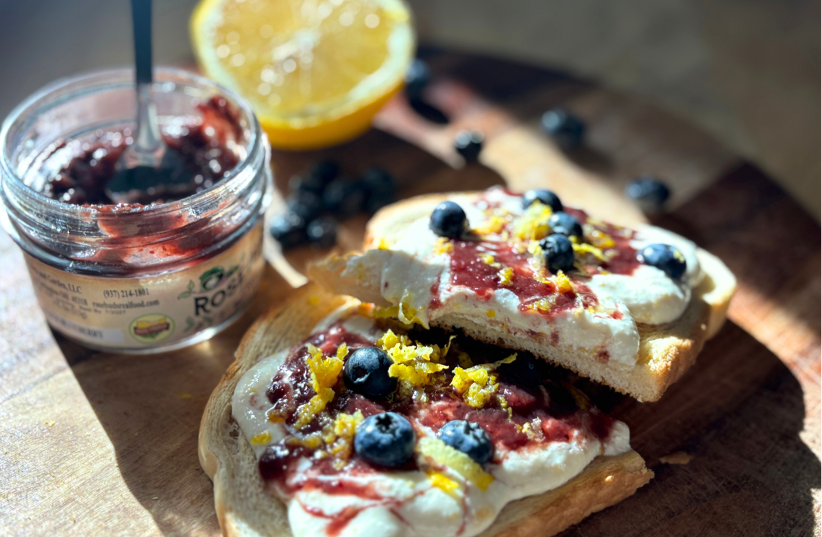 Peach Blueberry Brunch Toast with Lemon-Maple Créme