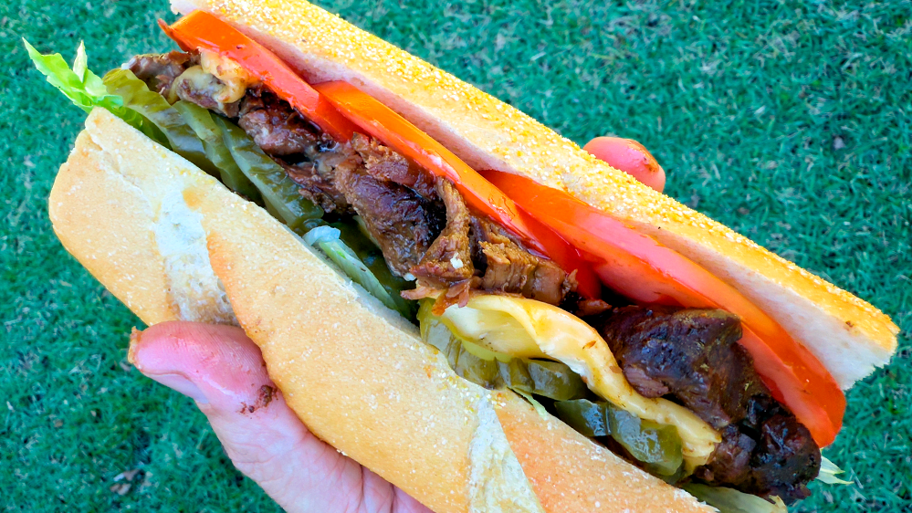 Roast Beef Po'Boy Sandwich being held