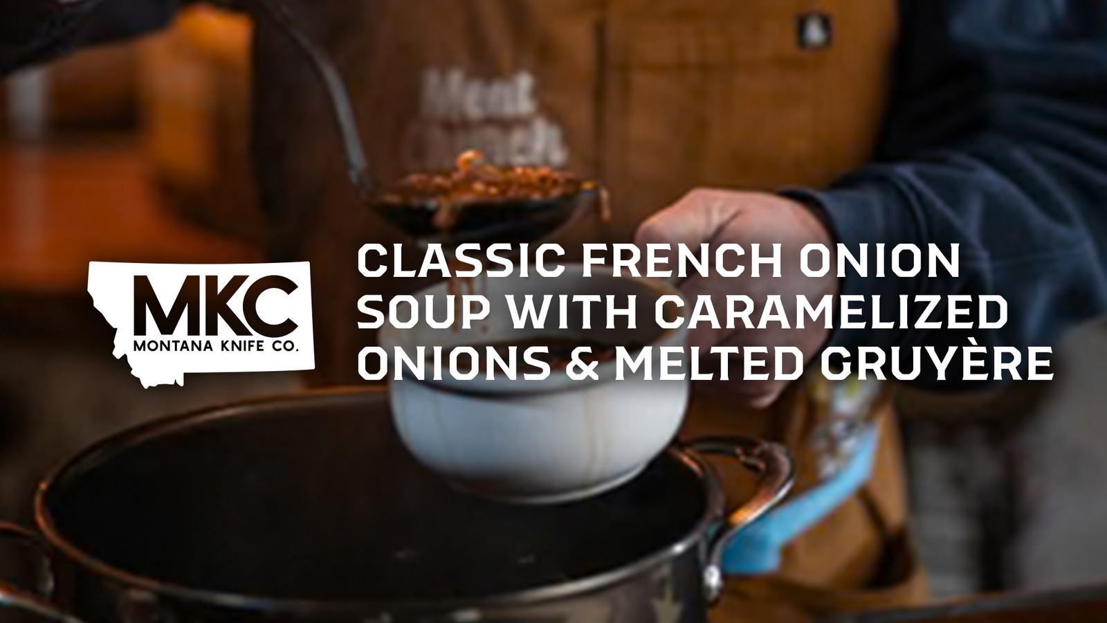 French onion soup being spooned into a bowl, showcasing rich broth and tender caramelized onions.
