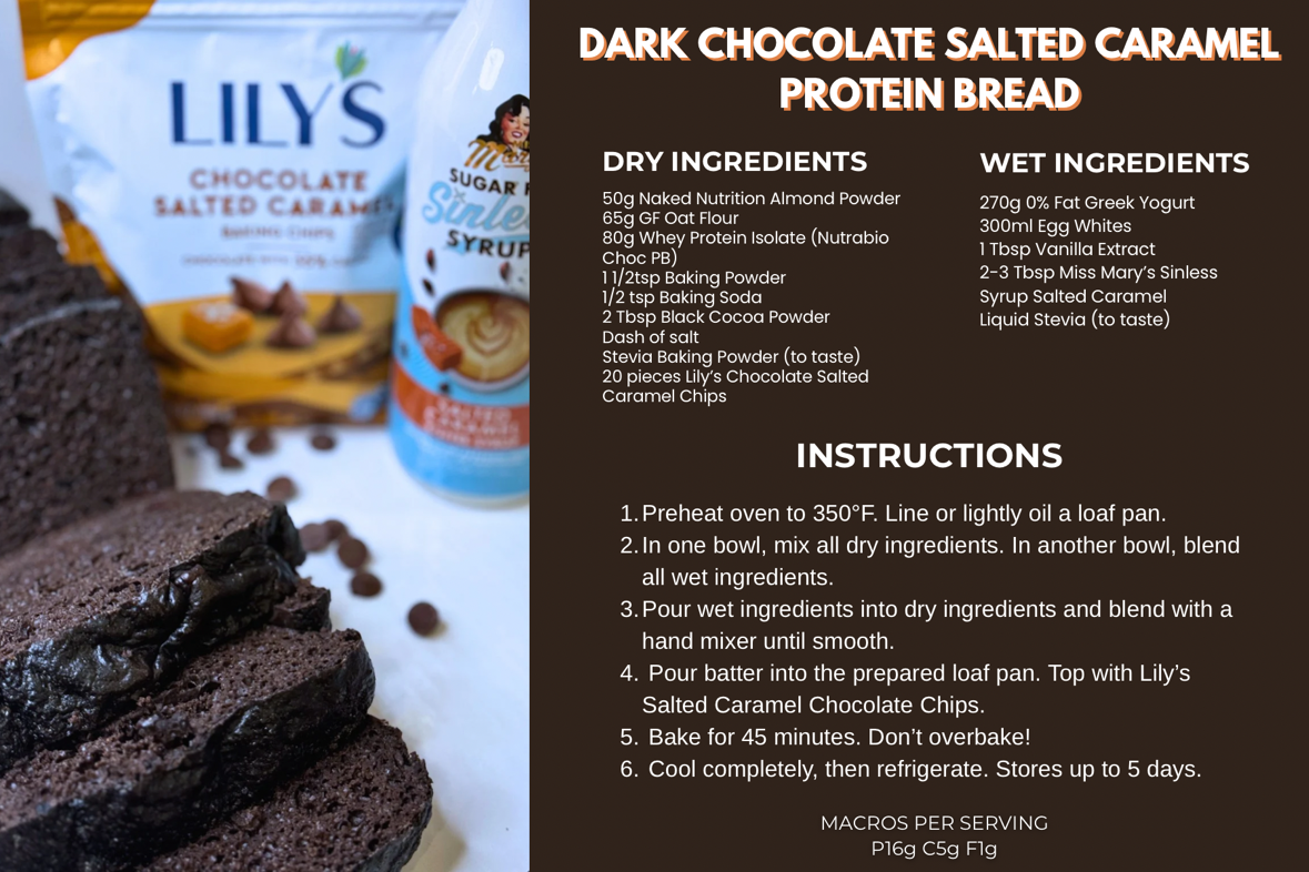 Protein Bread recipe on brown background with ingredients