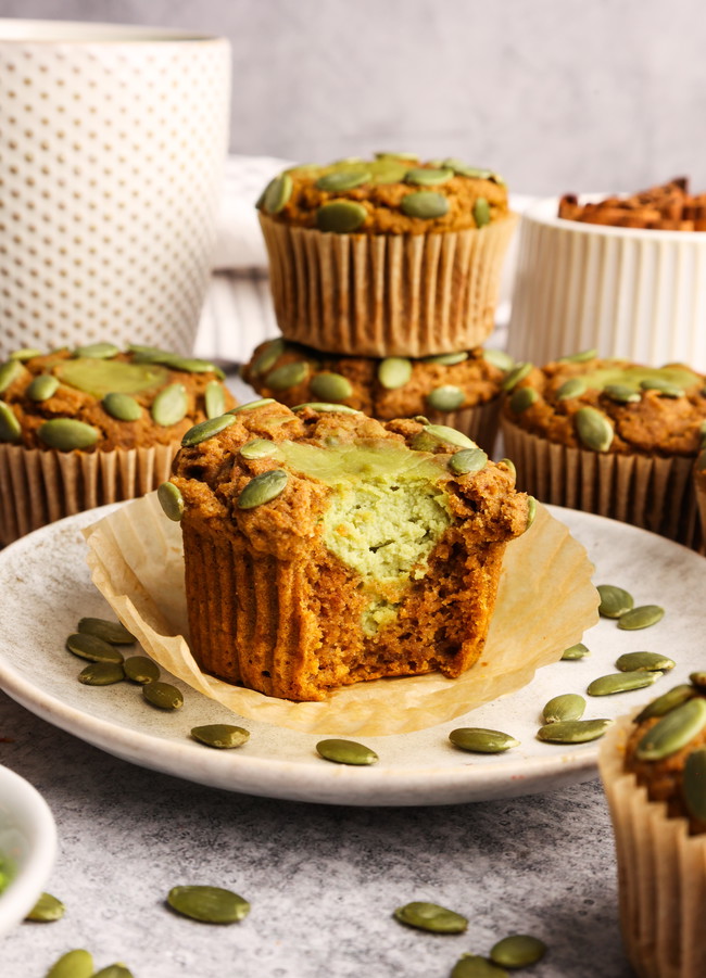 Image of 🎃 Pumpkin Muffins with Matcha Cream Cheese Filling