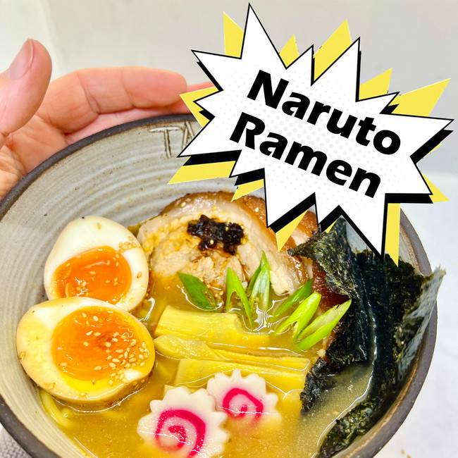 Schüssel Naruto Miso Ramen mit Chashu, Ajitsuke Tamago, Menma, Nori, Negi und Narutomaki in cremiger Miso-Brühe – authentisches japanisches Ramen mit TADA Ramen Brühe.