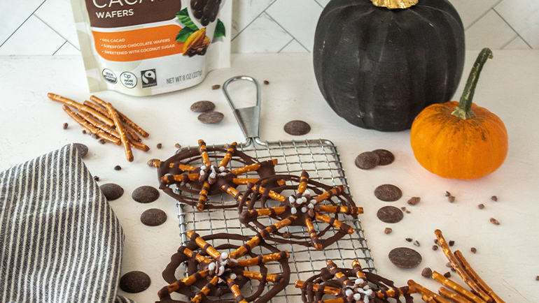 Image of Chocolate Pretzel Spider Webs Recipe