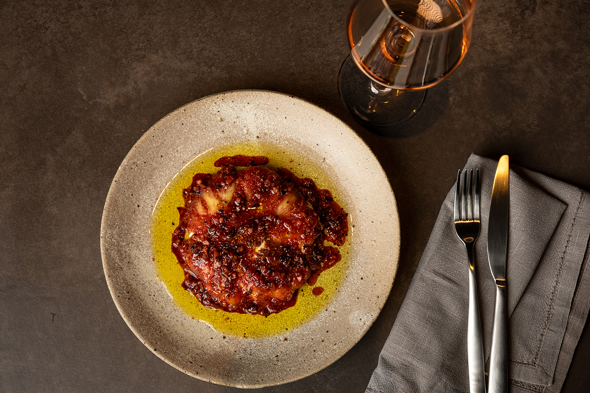 fresh ricotta with fig, pepperberry & verjus dressing