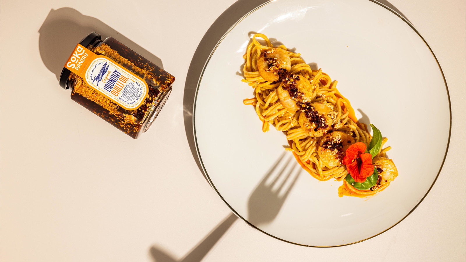 Garlic Prawn Linguine with CRUNCHY CHILLI OIL