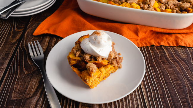 Image of French Toast Soufflé with Maple-Orange Beurre Blanc & Champagne Whipped Cream