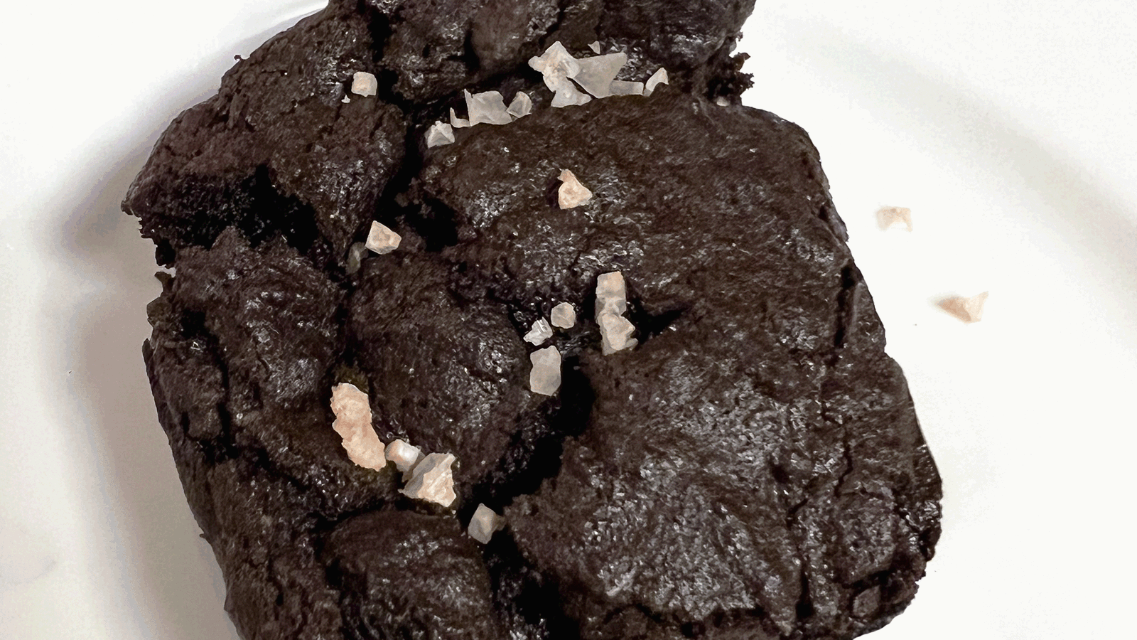 Image of Dark Chocolate brownies with pink salt on top