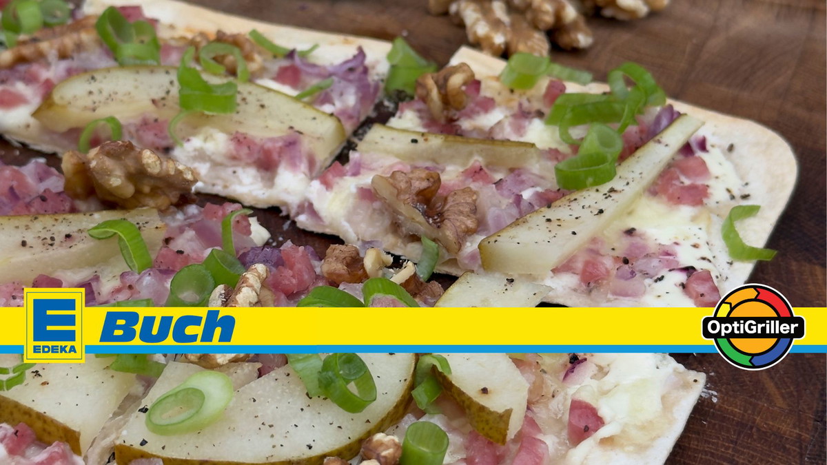 Herzhafter Flammkuchen mit Birne und Speck