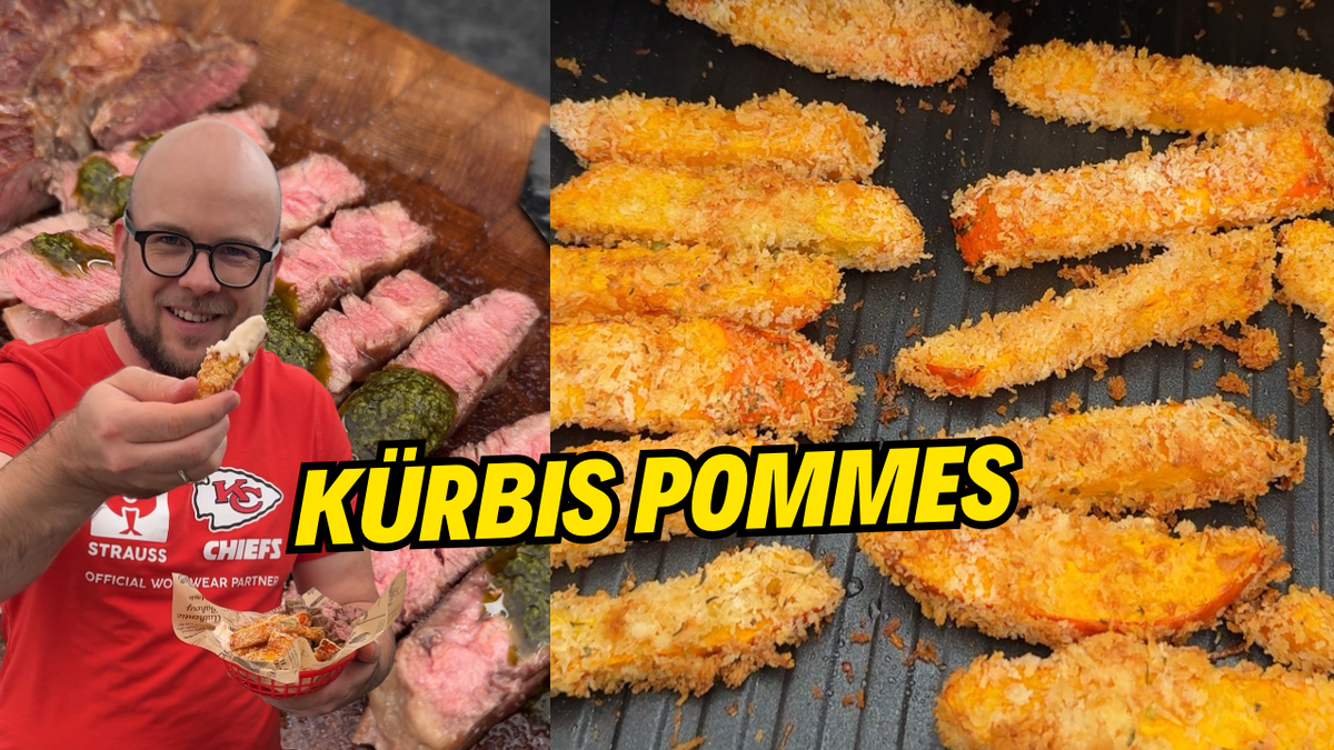 Kürbis Pommes aus der Heißluftfritteuse mit Ribeye Steak aus dem OptiGrill