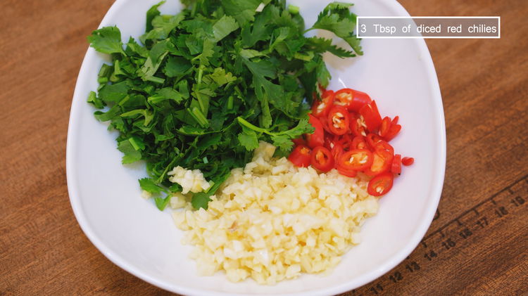 Image of Dice the garlic, cilantro, and red chilies finely. If you...