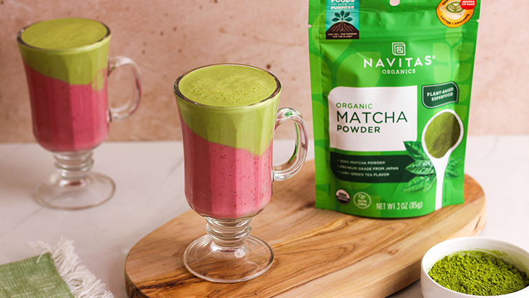 Image of Layered Matcha Raspberry Smoothie