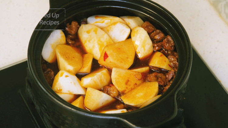 Image of Add the daikon radish into the pot and let it simmer together with the beef for the last 30 minutes. The daikon will soak up the rich, savory flavors from the broth and become incredibly delicious.