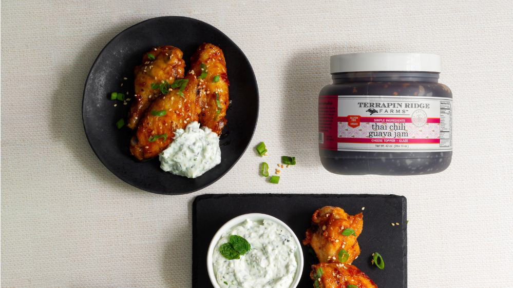 Image of Baked Thai Chili Guava Chicken Wings with Cucumber Raita - Gluten Free