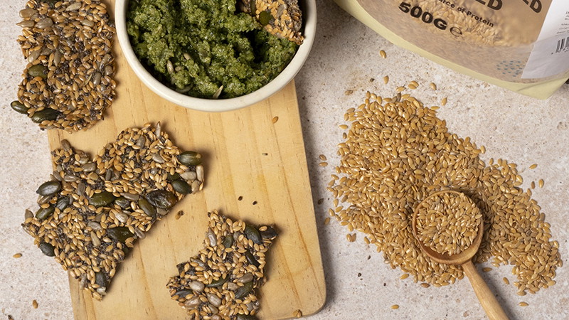 Image of  Golden Flaxseed Crackers with Rosemary & Cracked Black Pepper Recipe