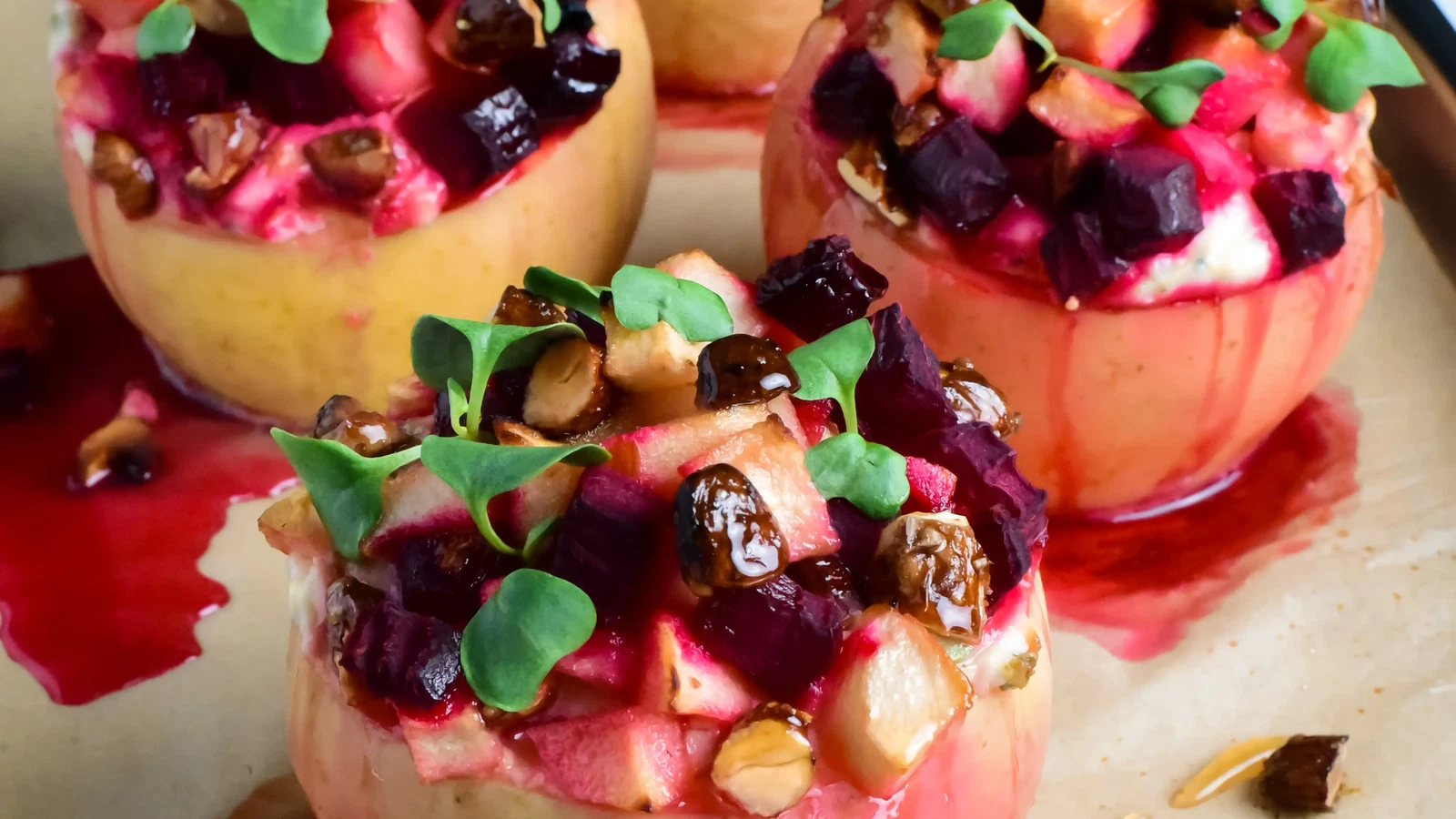 Image of Savory Baked Apples with Ricotta, Beets & Honey