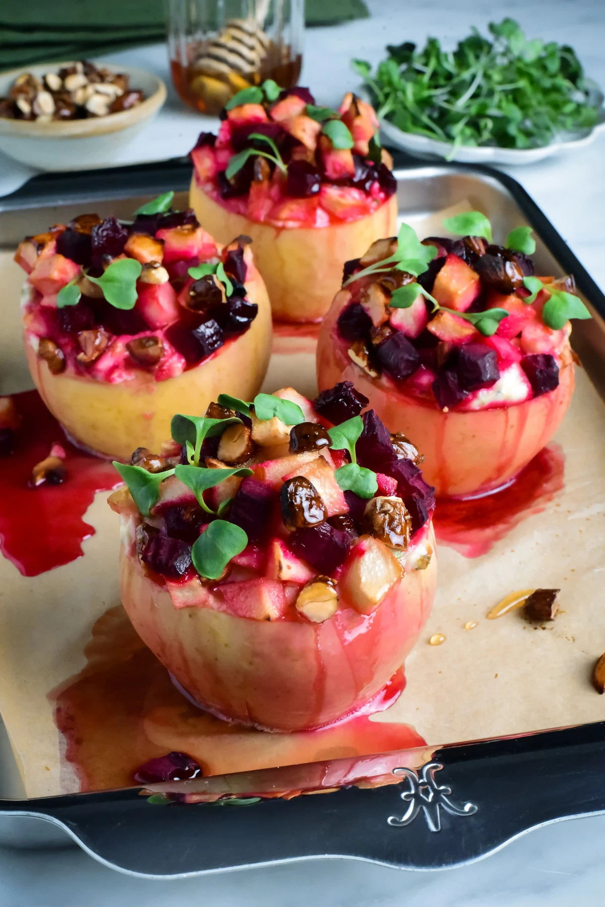 Savory Baked Apples with Ricotta, Beets & Honey