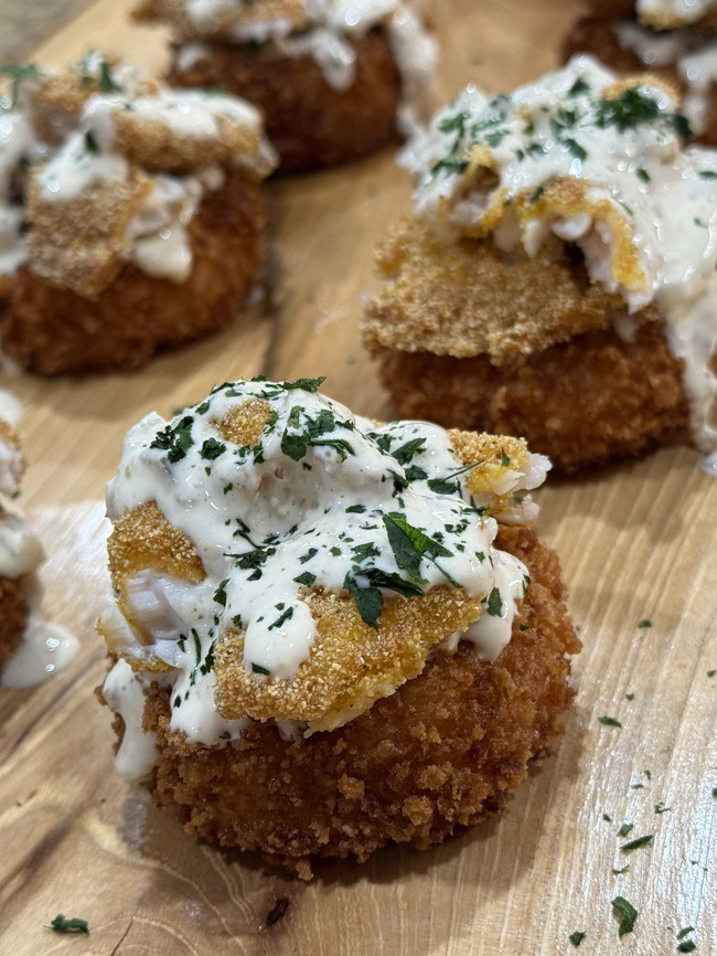 Image of Fried Catfish Grit Cake with a Homemade Remoulade!