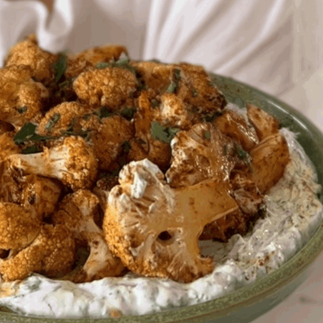 Image of Red Roasted Cauliflower over Labne