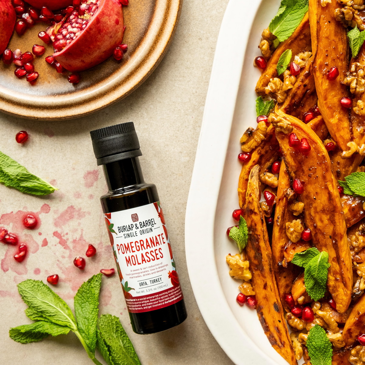 Roasted Sweet Potatoes with Pomegranate Molasses