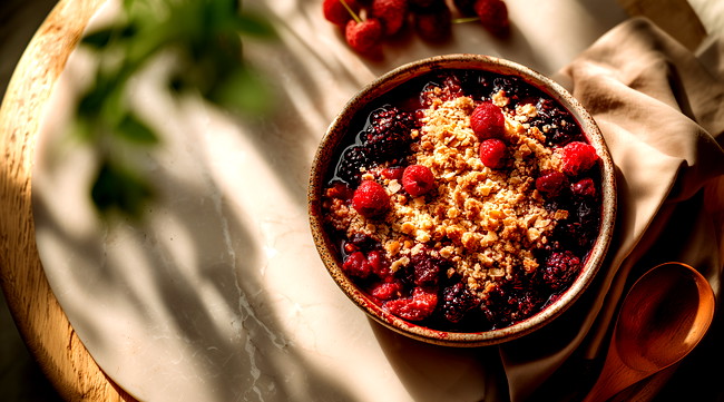 Image of Veganes Beeren-Crumble Rezept: Einfacher Crumble mit Beeren