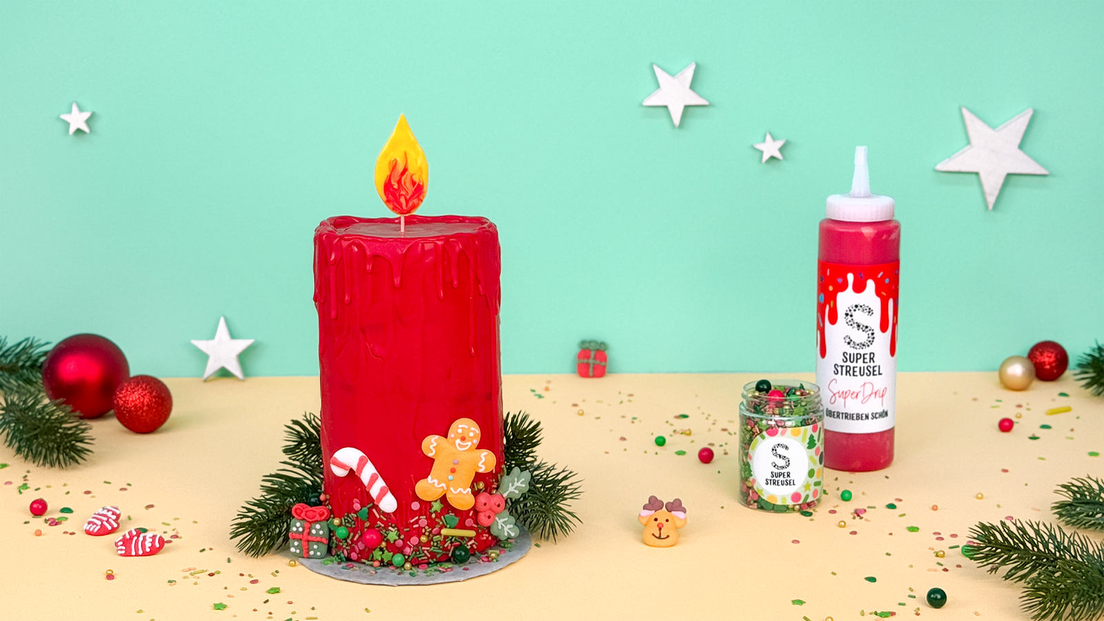 Advents-Kerzenkuchen aus einer Sahne-Rolle