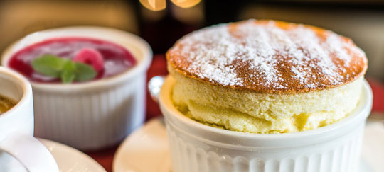 Lemon Souffle with Raspberry Coulis