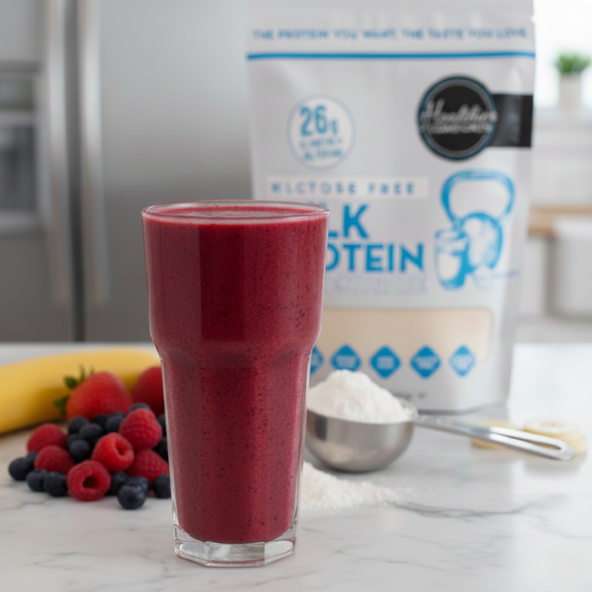 berries smoothie using lactose free milk protein concentrate