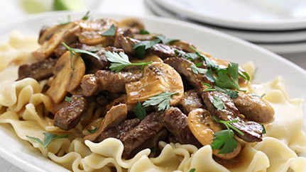 Beef Stroganoff over Egg Noodles