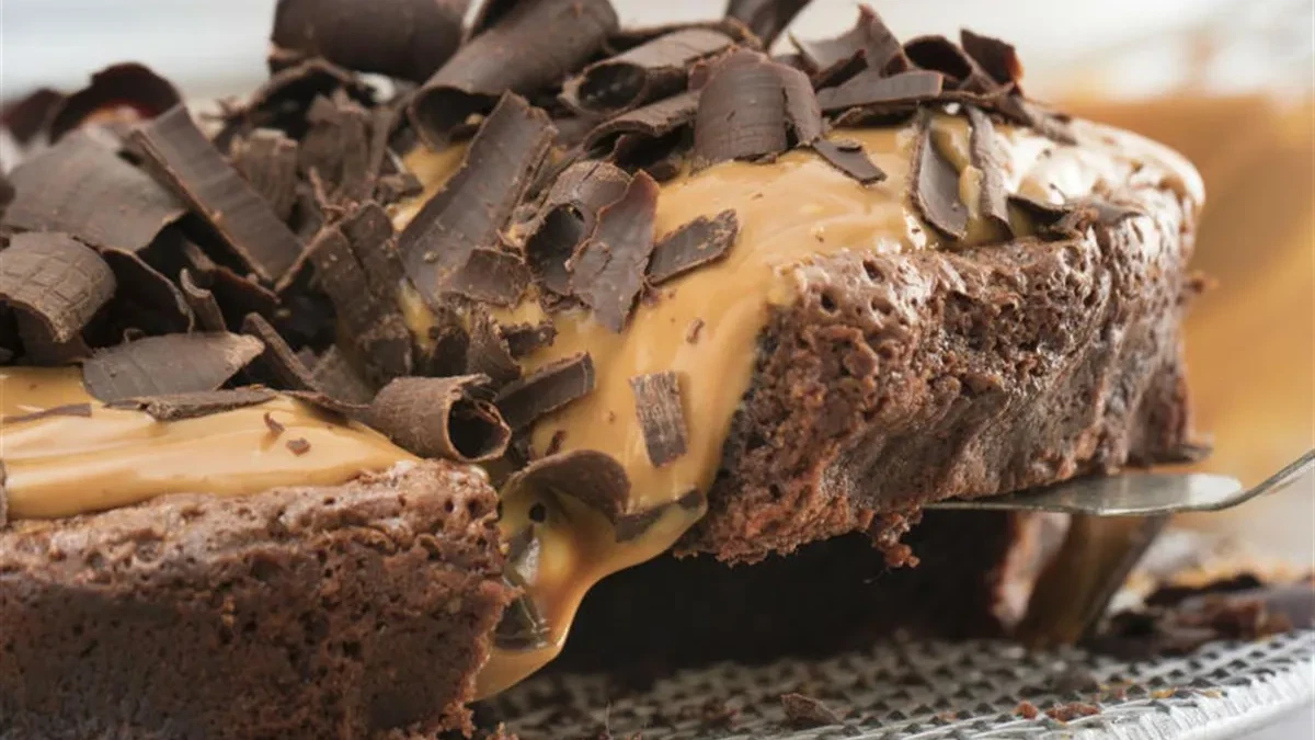 Image of Chocolate Chunk Cake with Dulce de Leche Cream Topping