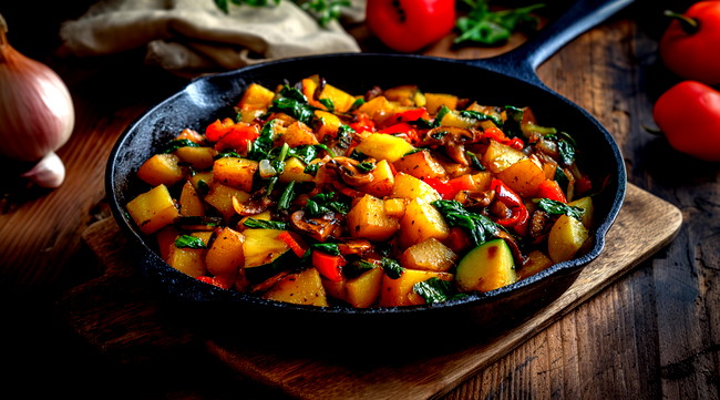 Image of Vegane Kartoffelpfanne: Cremige Gemüse-Kartoffelpfanne