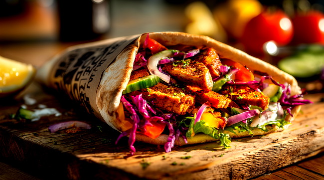 Image of Veganer Döner – Saftiger Döner vegan mit Wajos Mango-Chili Dip