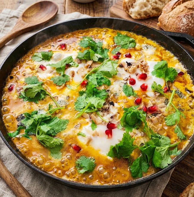 Image of Kürbis-Shakshuka mit Maronen und Roquefort