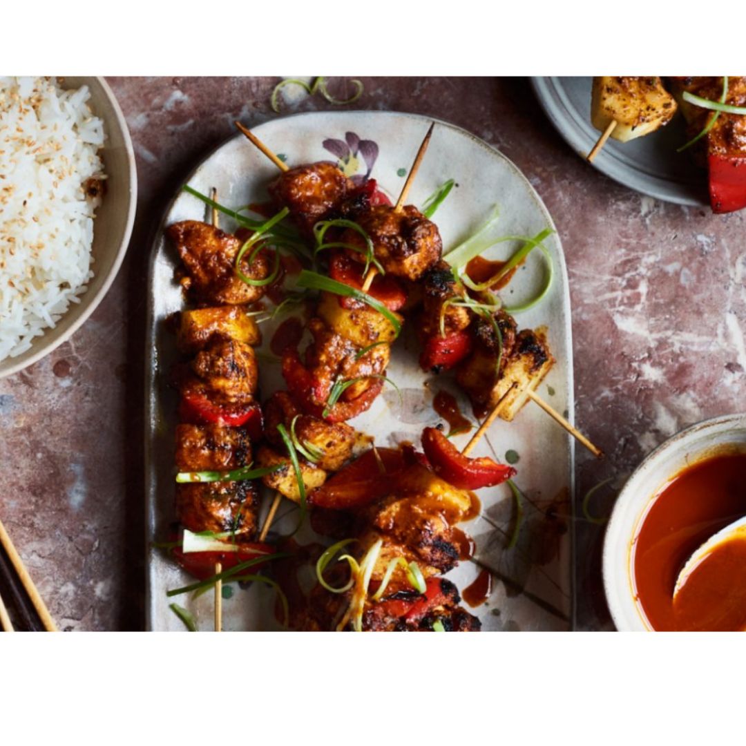 Satay Chicken Skewers with Pineapple and Red Pepper